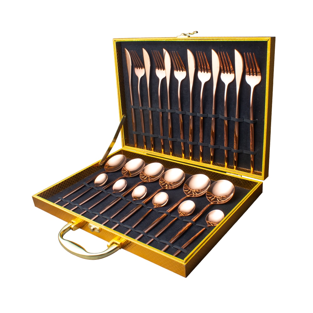 24pcs Gold Dinnerware Set Stainless Steel Tableware Knife Fork Spoon Luxury Cutlery Set Gift Box Flatware Utensils For Kitchen 24pcs Gold Dinnerware Set Stainless Steel Tableware Knife Fork Spoon Luxury Cutlery Set Gift Box Flatware Utensils For Kitchen