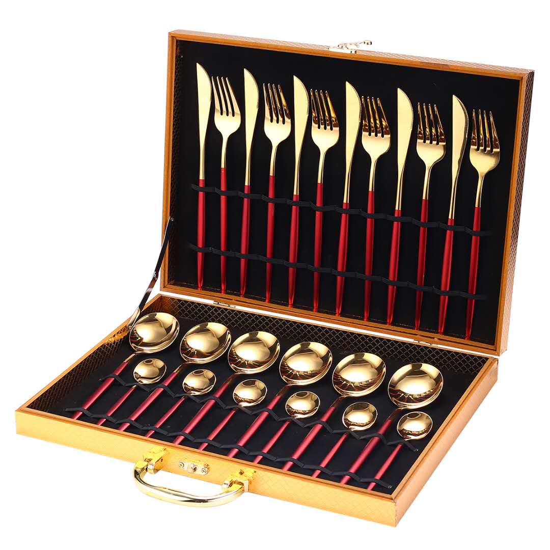 24pcs Gold Dinnerware Set Stainless Steel Tableware Knife Fork Spoon Luxury Cutlery Set Gift Box Flatware Utensils For Kitchen 24pcs Gold Dinnerware Set Stainless Steel Tableware Knife Fork Spoon Luxury Cutlery Set Gift Box Flatware Utensils For Kitchen
