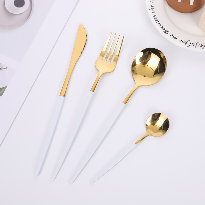 24pcs Gold Dinnerware Set Stainless Steel Tableware Knife Fork Spoon Luxury Cutlery Set Gift Box Flatware Utensils For Kitchen 24pcs Gold Dinnerware Set Stainless Steel Tableware Knife Fork Spoon Luxury Cutlery Set Gift Box Flatware Utensils For Kitchen