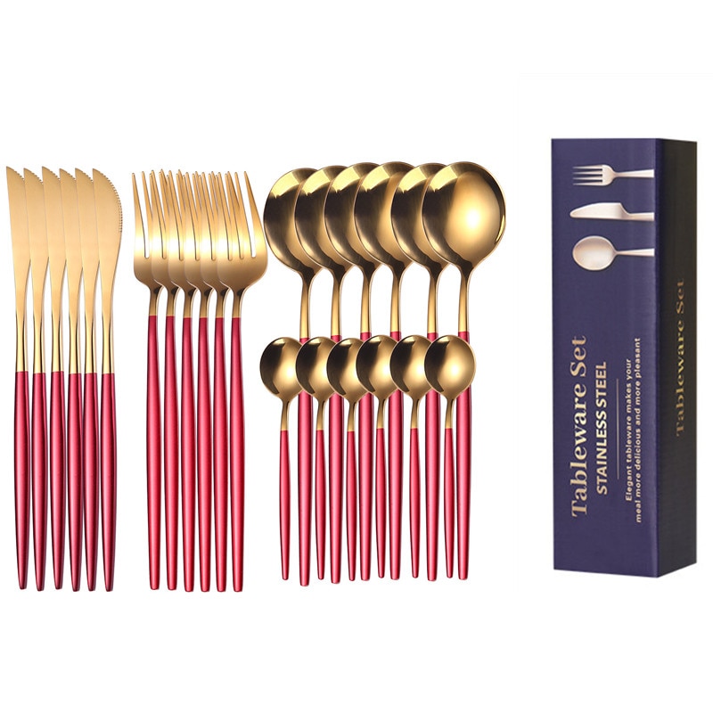 24pcs Gold Dinnerware Set Stainless Steel Tableware Knife Fork Spoon Luxury Cutlery Set Gift Box Flatware Utensils For Kitchen 24pcs Gold Dinnerware Set Stainless Steel Tableware Knife Fork Spoon Luxury Cutlery Set Gift Box Flatware Utensils For Kitchen