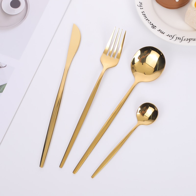 24pcs Gold Dinnerware Set Stainless Steel Tableware Knife Fork Spoon Luxury Cutlery Set Gift Box Flatware Utensils For Kitchen 24pcs Gold Dinnerware Set Stainless Steel Tableware Knife Fork Spoon Luxury Cutlery Set Gift Box Flatware Utensils For Kitchen
