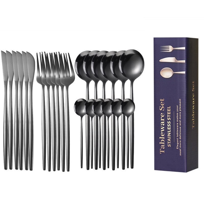 24pcs Gold Dinnerware Set Stainless Steel Tableware Knife Fork Spoon Luxury Cutlery Set Gift Box Flatware Utensils For Kitchen 24pcs Gold Dinnerware Set Stainless Steel Tableware Knife Fork Spoon Luxury Cutlery Set Gift Box Flatware Utensils For Kitchen