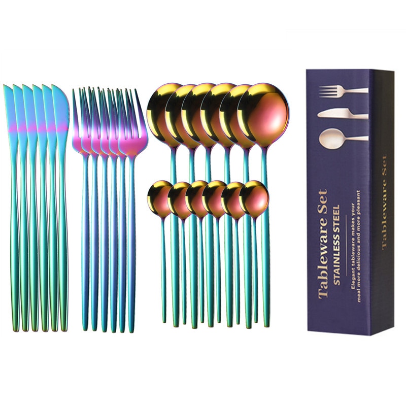 24pcs Gold Dinnerware Set Stainless Steel Tableware Knife Fork Spoon Luxury Cutlery Set Gift Box Flatware Utensils For Kitchen 24pcs Gold Dinnerware Set Stainless Steel Tableware Knife Fork Spoon Luxury Cutlery Set Gift Box Flatware Utensils For Kitchen