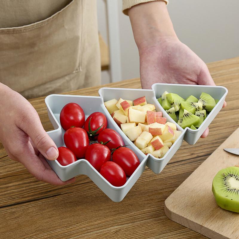 Christmas Tree Shape Living Room Candy Snacks Nuts Seeds Dry Fruits Plastic Plate Dishes Bowl Breakfast Plates Tray Tableware