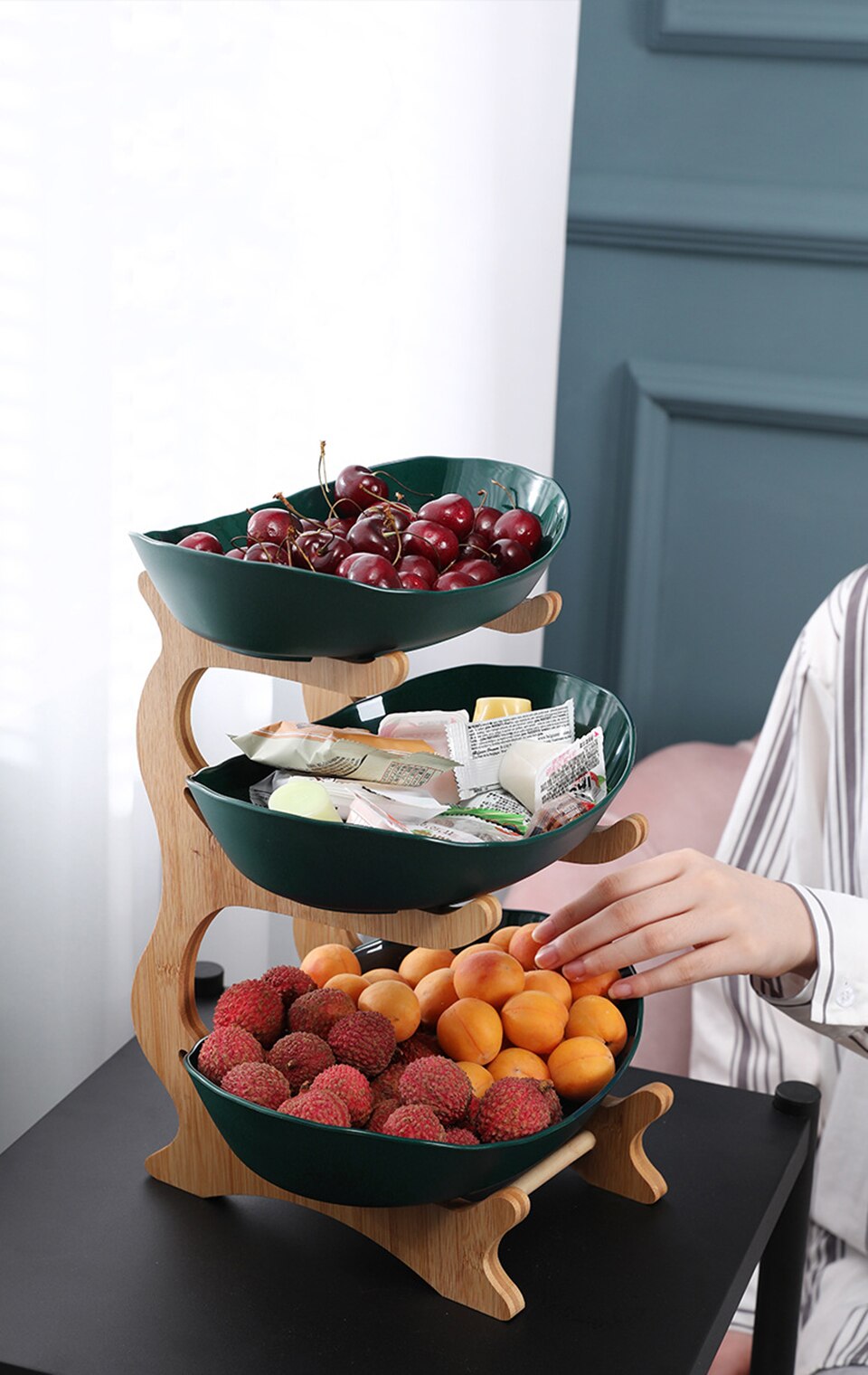 Table Plates Dinnerware Kitchen Fruit Bowl with Floors Partitioned Candy Cake Trays Wooden Tableware Dishes