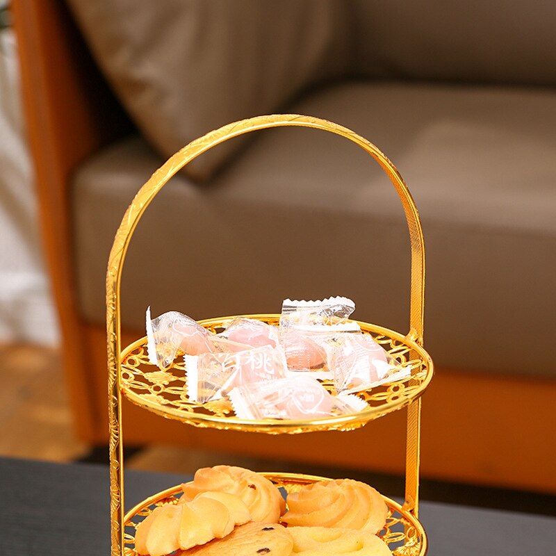 Cake Display Tray 2/3 Floors Dish Gold and Silver Dessert Stand Wedding Birthday Party Cake Pan Dishes Cakes Kitchen Storage Bar