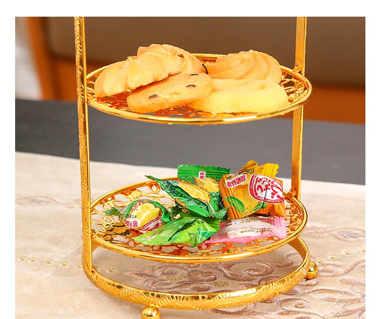 Cake Display Tray 2/3 Floors Dish Gold and Silver Dessert Stand Wedding Birthday Party Cake Pan Dishes Cakes Kitchen Storage Bar
