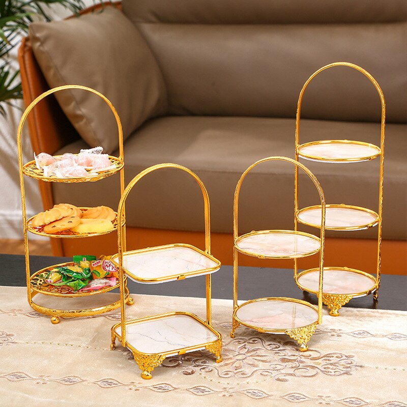 Cake Display Tray 2/3 Floors Dish Gold and Silver Dessert Stand Wedding Birthday Party Cake Pan Dishes Cakes Kitchen Storage Bar