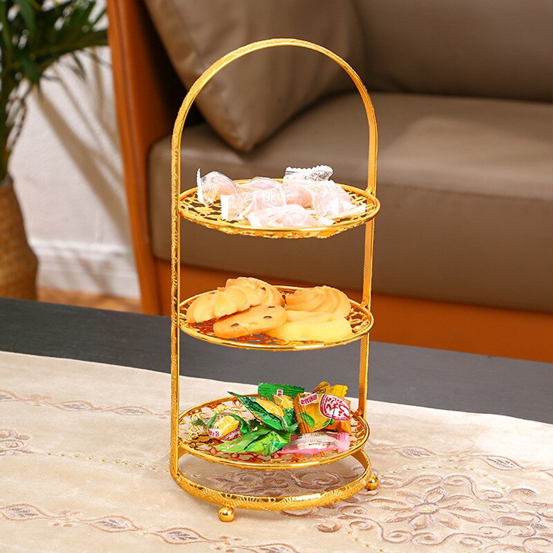 Cake Display Tray 2/3 Floors Dish Gold and Silver Dessert Stand Wedding Birthday Party Cake Pan Dishes Cakes Kitchen Storage Bar