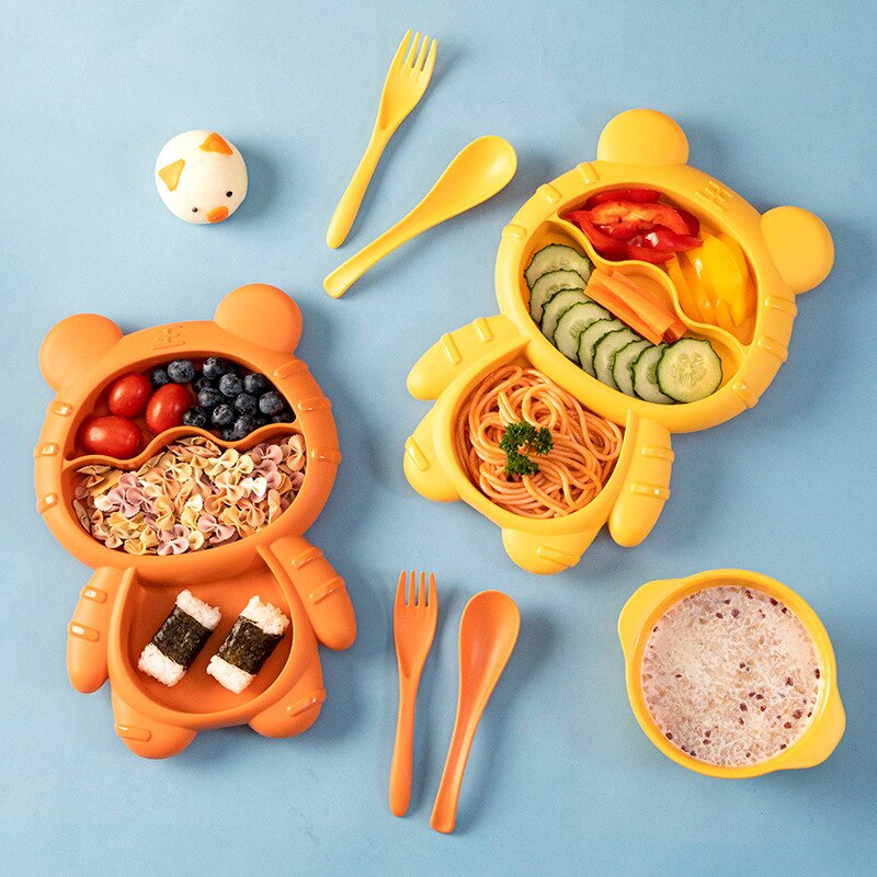 Cartoon Tiger Dishes Baby Silicone Sucker Bowl Baby Bear Face Plate Tableware Set Smile Face Baby Tableware Set Retro Kids Plate Cartoon Tiger Dishes Baby Silicone Sucker Bowl Baby Bear Face Plate Tableware Set Smile Face Baby Tableware Set Retro Kids Plate
