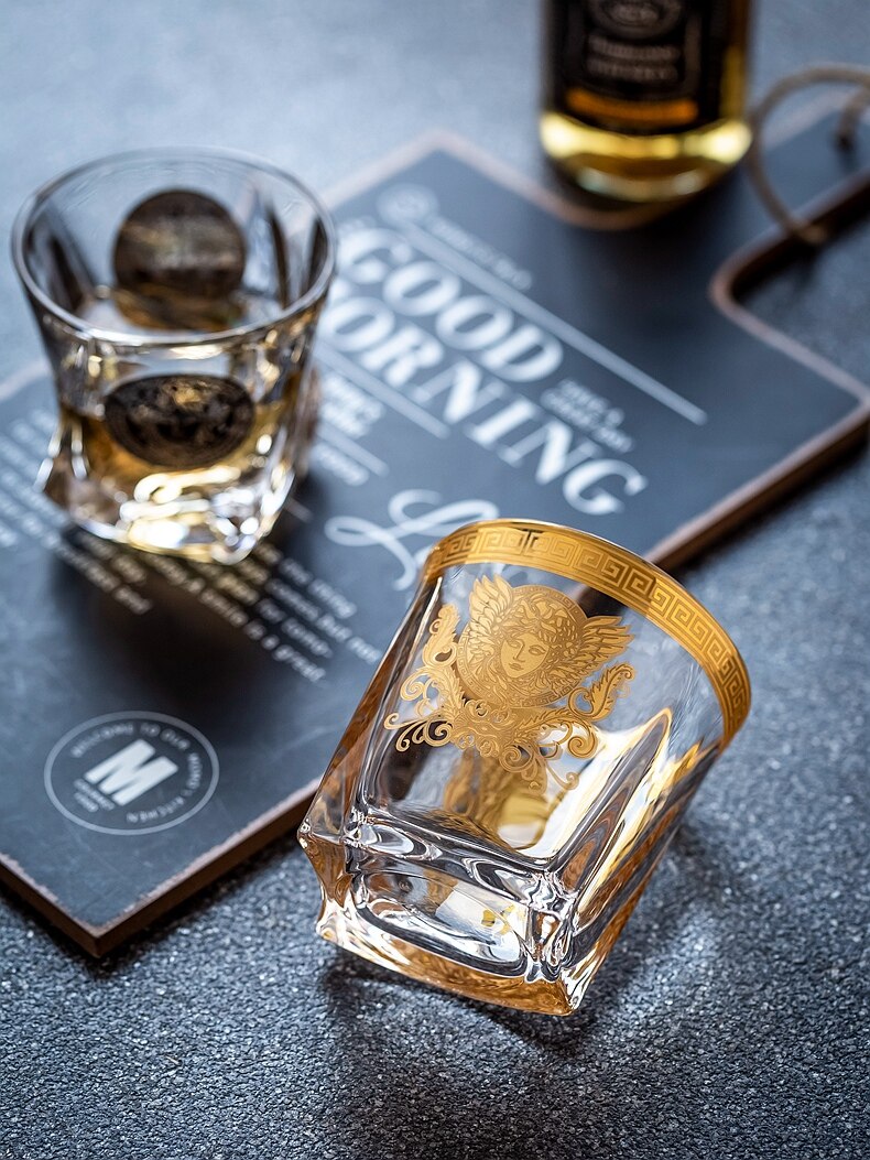 Creative Crystal Whiskey Cup Medusa Gold Portrait Wine Glass Wine Glass Multi-Functional Beer Steins Water Cup