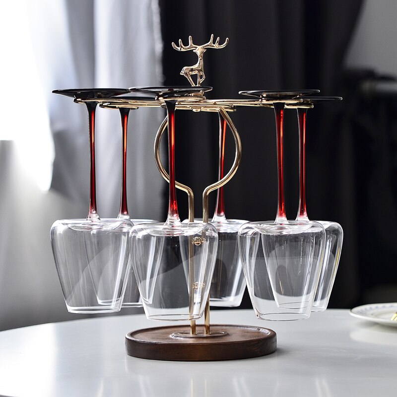 Light Luxury Black Tie Burgundy Red Wine Glass Originality Household Kitchenware Paunch Crystal Glass Red Pole Elk Goblet Stand