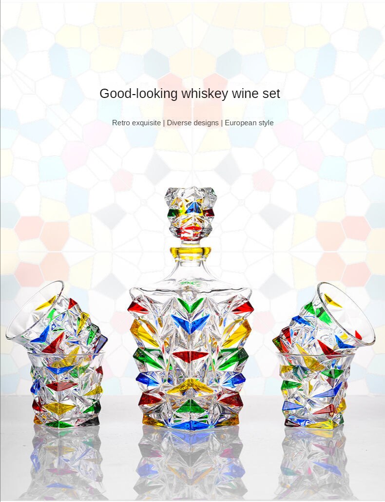 Colorful hand painted wine glass whiskey glass set crystal glass wine bottle set Colorful hand painted wine glass whiskey glass set crystal glass wine bottle set