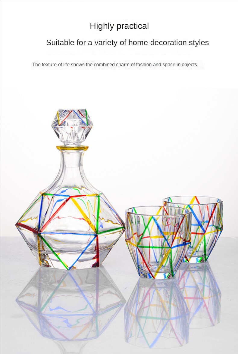 Colorful hand painted wine glass whiskey glass set crystal glass wine bottle set Colorful hand painted wine glass whiskey glass set crystal glass wine bottle set