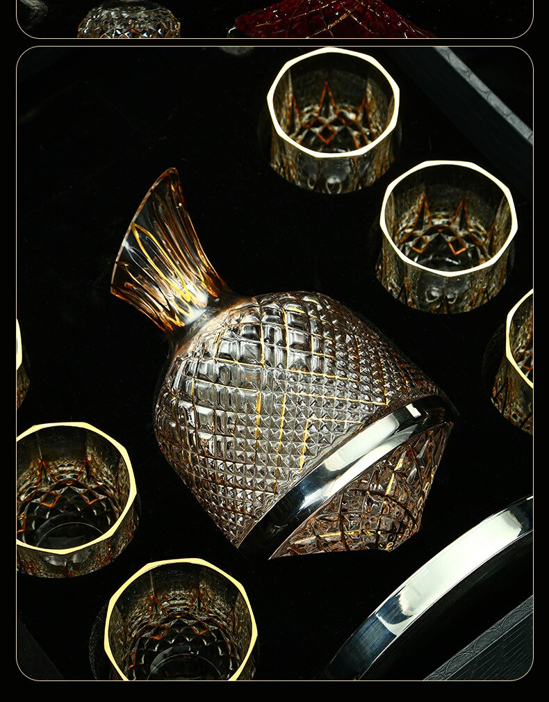 Imported from France, high-end golden crystal red wine glass, high foot wine glass, rotary decanter, household wine set