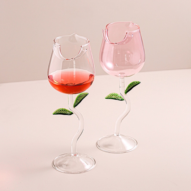 Rose Wine Glass Romantic Cocktail Red Wine Glass 150/400ml Rose Flower Shaped Juice Champagne Glass Cup Bar Wedding Decoration