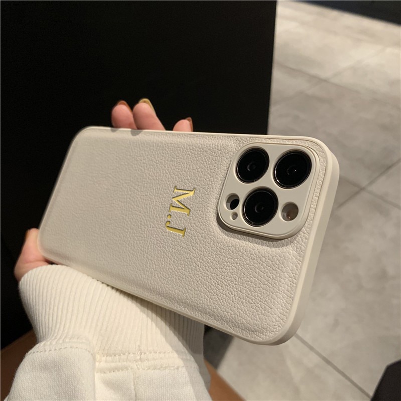 Personalised Customized Name Case For iPhone 14 13 12 11 Pro Max Initials Letters PU Leather DIY Engraved Cover 13 14 Pro Max