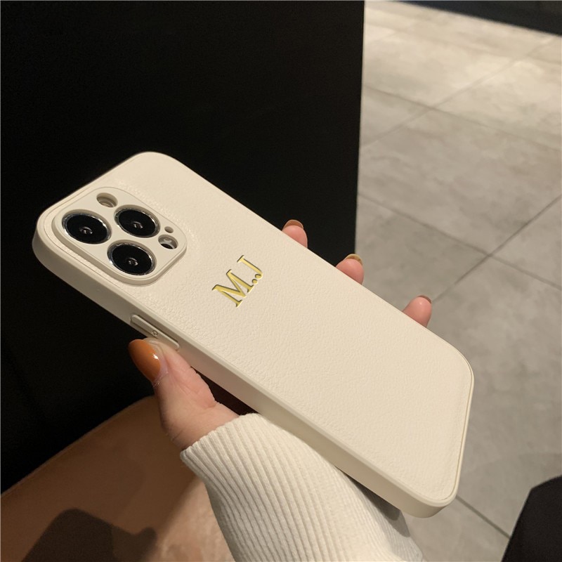 Personalised Customized Name Case For iPhone 14 13 12 11 Pro Max Initials Letters PU Leather DIY Engraved Cover 13 14 Pro Max
