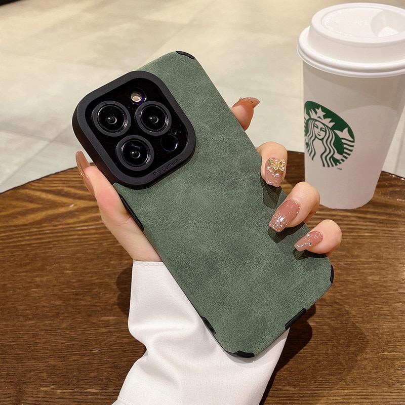Luxury Matte Soft Leather Phone Case For iPhone 15 14 Plus 13 12 11 Pro Max 7 8Plus SE Lens Protection Shockproof Silicone Cover