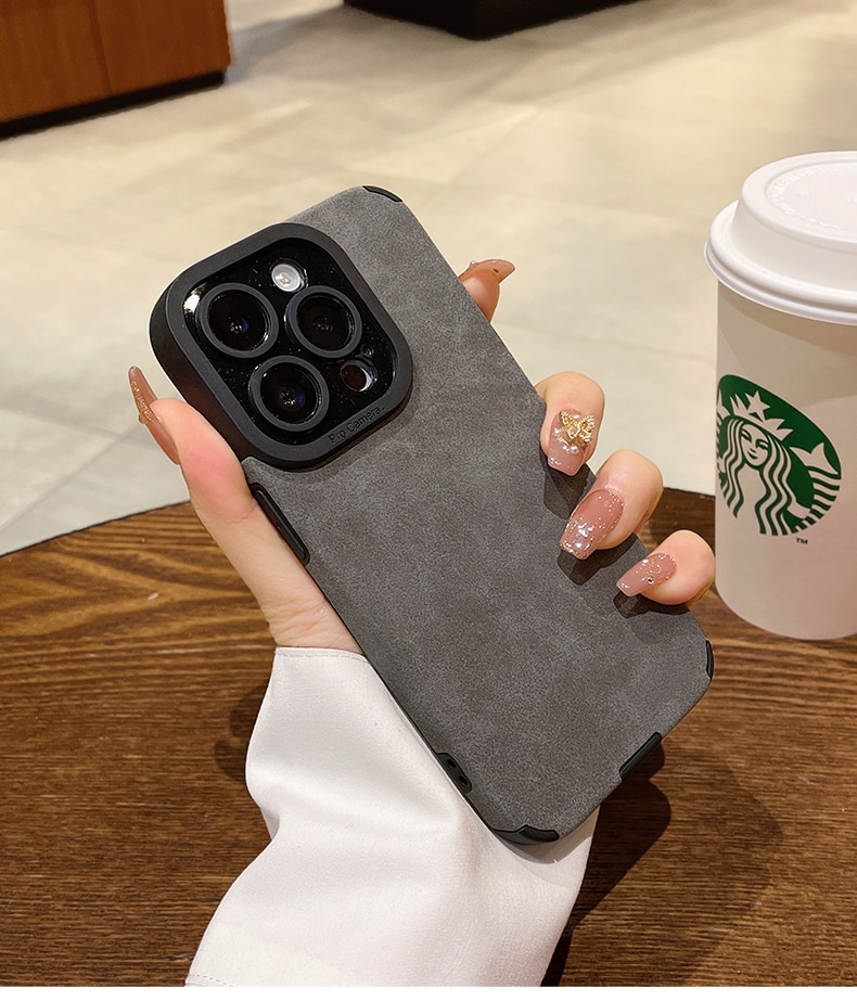 Luxury Matte Soft Leather Phone Case For iPhone 15 14 Plus 13 12 11 Pro Max 7 8Plus SE Lens Protection Shockproof Silicone Cover