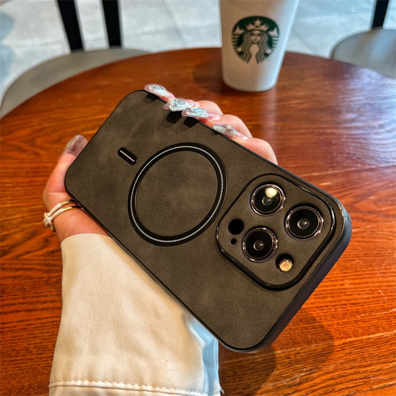 Luxury Matte Leather For Magsafe Magnetic Wireless Charge Case For iPhone 15 14 Plus 13 11 12 Pro Max X S XR Shockproof Cover