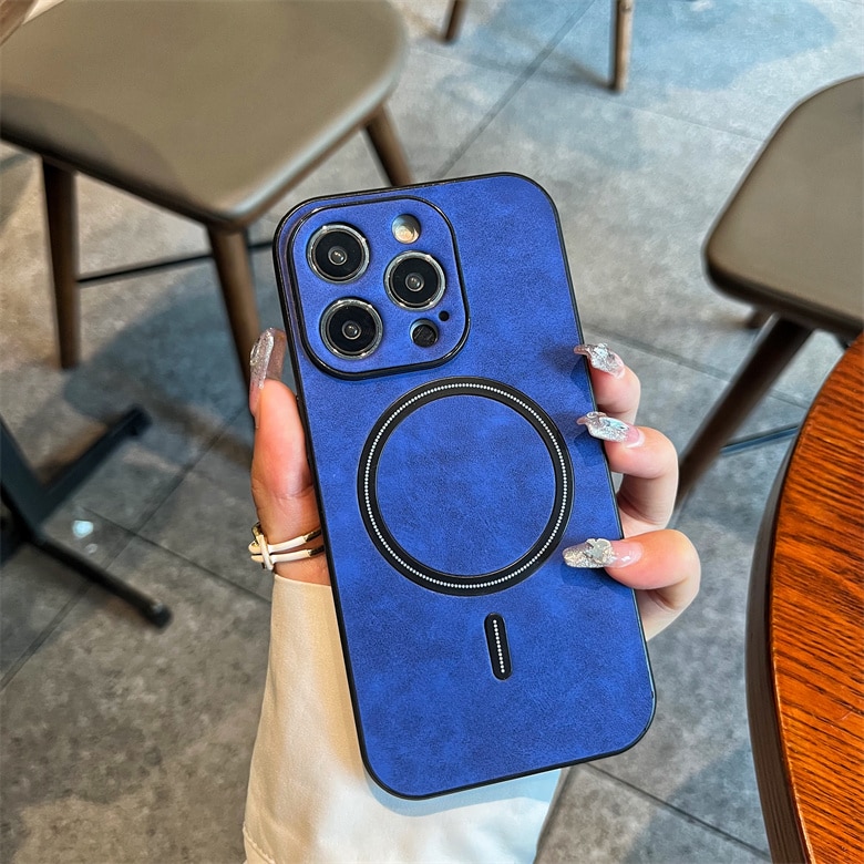 Luxury Matte Leather For Magsafe Magnetic Wireless Charge Case For iPhone 15 14 Plus 13 11 12 Pro Max X S XR Shockproof Cover