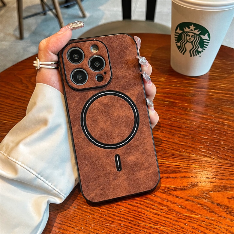 Luxury Matte Leather For Magsafe Magnetic Wireless Charge Case For iPhone 15 14 Plus 13 11 12 Pro Max X S XR Shockproof Cover