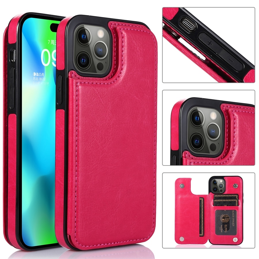 Wallet Double Button With Card Slot Stand Leather Case For iPhone 15 14 Pro Max 13 Mini 12 11 SE 2022 2020 X XS XR 8 7 6 6s Plus