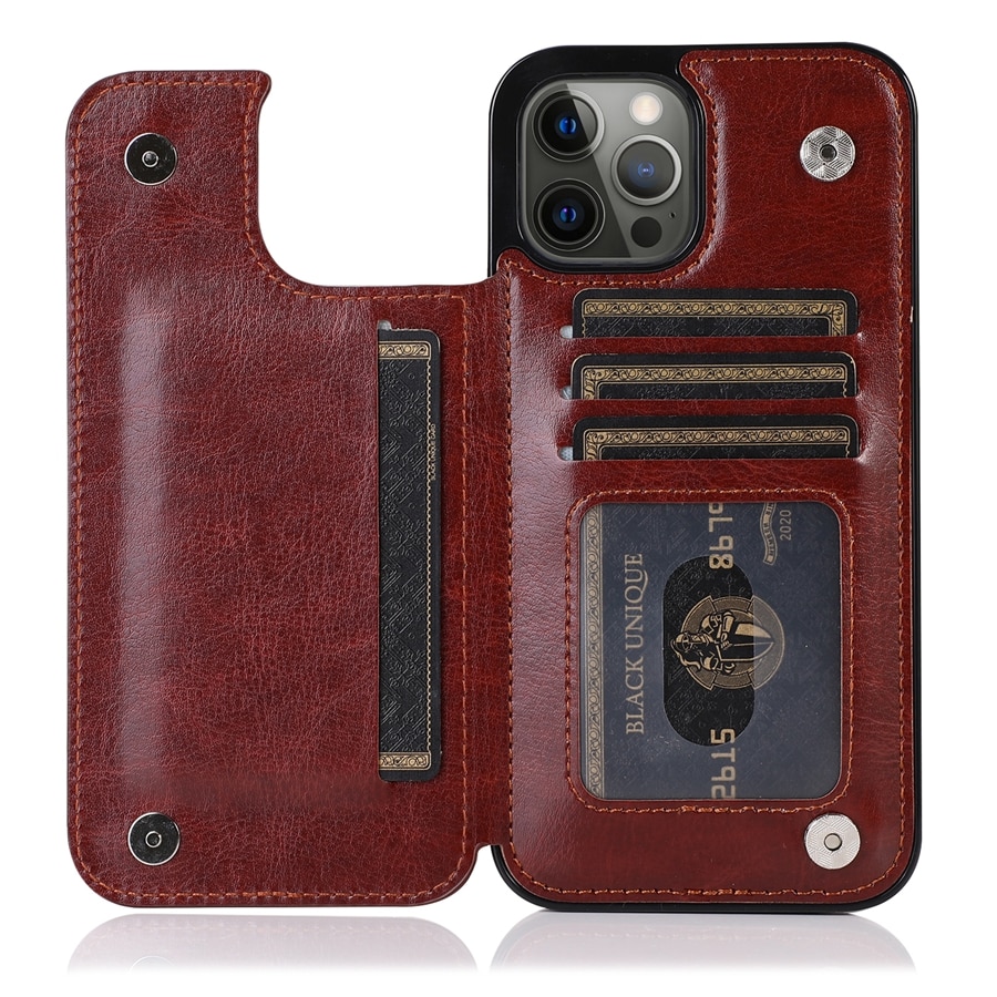 Wallet Double Button With Card Slot Stand Leather Case For iPhone 15 14 Pro Max 13 Mini 12 11 SE 2022 2020 X XS XR 8 7 6 6s Plus