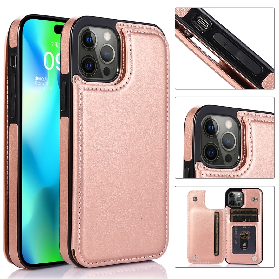 Wallet Double Button With Card Slot Stand Leather Case For iPhone 15 14 Pro Max 13 Mini 12 11 SE 2022 2020 X XS XR 8 7 6 6s Plus