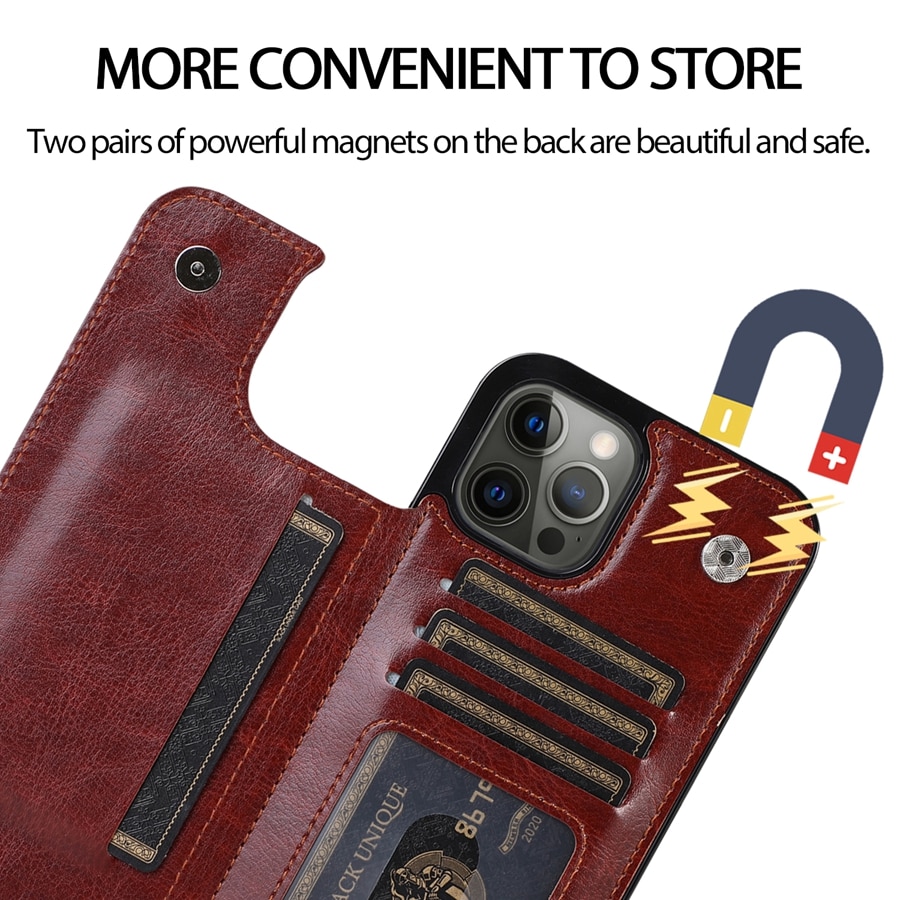 Wallet Double Button With Card Slot Stand Leather Case For iPhone 15 14 Pro Max 13 Mini 12 11 SE 2022 2020 X XS XR 8 7 6 6s Plus