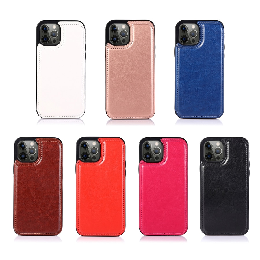 Wallet Double Button With Card Slot Stand Leather Case For iPhone 15 14 Pro Max 13 Mini 12 11 SE 2022 2020 X XS XR 8 7 6 6s Plus