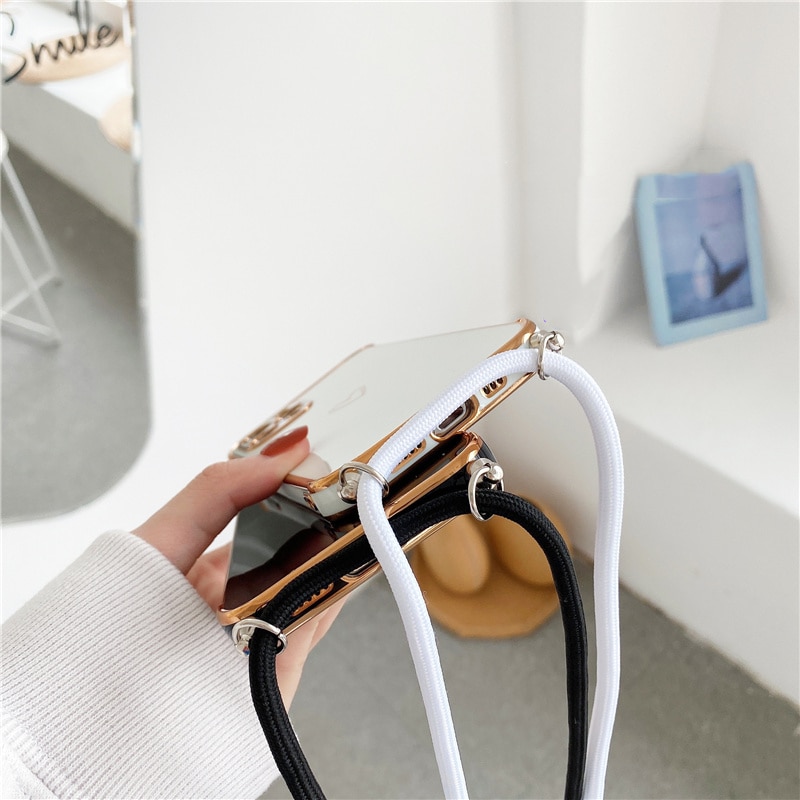 Luxury Crossbody Necklace Lanyard Plating Love Heart Soft Case For iPhone 13 Pro Max 14 12 11 MiNi X XS XR 7 8 plus SE 20 Cover