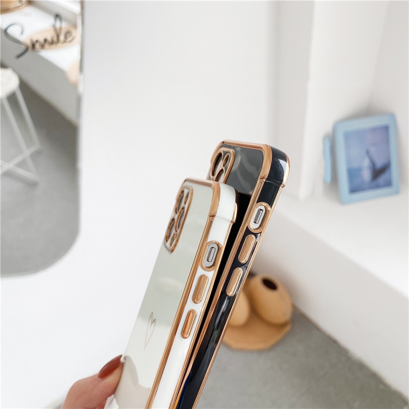 Luxury Crossbody Necklace Lanyard Plating Love Heart Soft Case For iPhone 13 Pro Max 14 12 11 MiNi X XS XR 7 8 plus SE 20 Cover