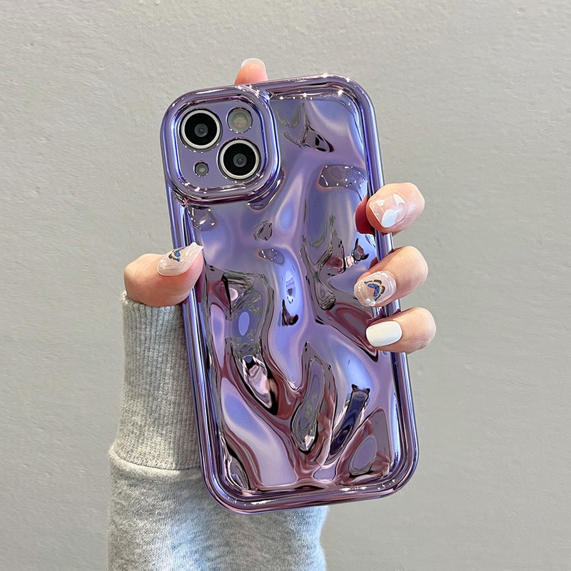 Glossy Laser Meteorite Texture Plating Case For iPhone 14 13 12 11 Pro Max XS XR X 7 8 15 14 Plus Plain Color Anti-knock Cover