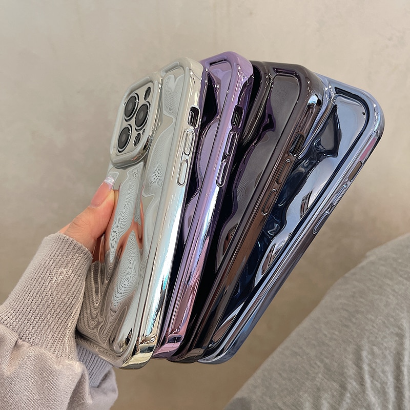 Glossy Laser Meteorite Texture Plating Case For iPhone 14 13 12 11 Pro Max XS XR X 7 8 15 14 Plus Plain Color Anti-knock Cover