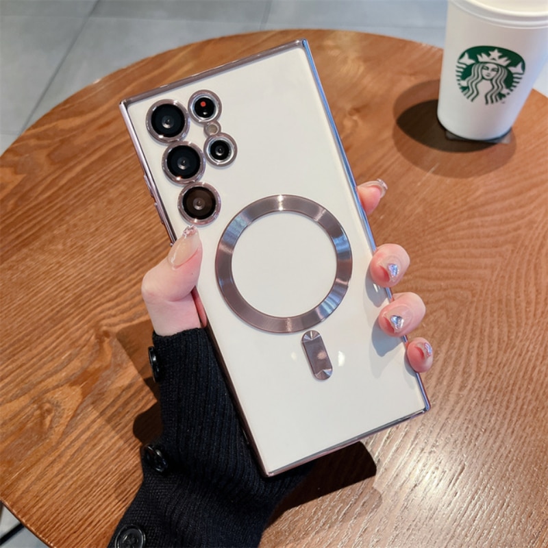 Clear Magnetic Plating Case For Samsung Galaxy S23 S22 S21 FE Ultra Plus For Magsafe Wireless Charger Silicone Protective Cover Clear Magnetic Plating Case For Samsung Galaxy S23 S22 S21 FE Ultra Plus For Magsafe Wireless Charger Silicone Protective Cover