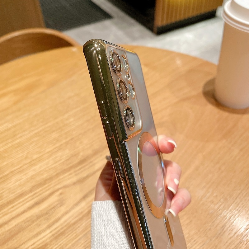 Clear Magnetic Plating Case For Samsung Galaxy S23 S22 S21 FE Ultra Plus For Magsafe Wireless Charger Silicone Protective Cover Clear Magnetic Plating Case For Samsung Galaxy S23 S22 S21 FE Ultra Plus For Magsafe Wireless Charger Silicone Protective Cover