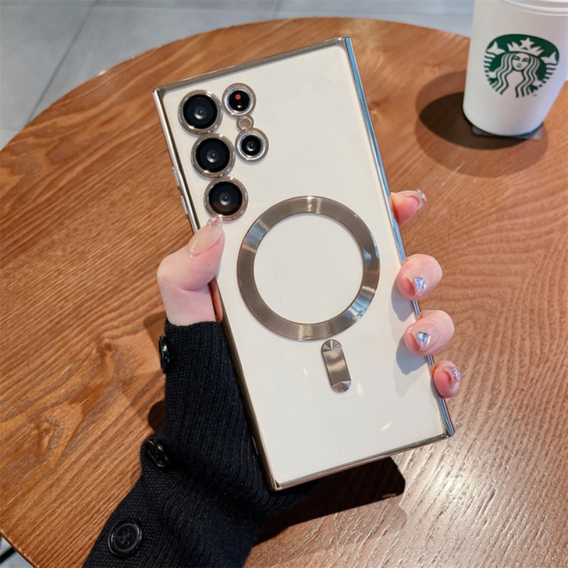 Clear Magnetic Plating Case For Samsung Galaxy S23 S22 S21 FE Ultra Plus For Magsafe Wireless Charger Silicone Protective Cover Clear Magnetic Plating Case For Samsung Galaxy S23 S22 S21 FE Ultra Plus For Magsafe Wireless Charger Silicone Protective Cover