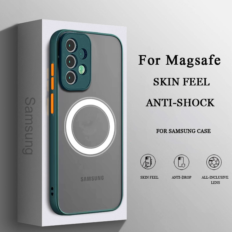 Matte Magnetic For Samsung Galaxy S23 S22 S21 S20 Ultra Plus FE A54 A53 A52 A32 A13 A34 4G 5G Case Frosted Wireless Charge Cover