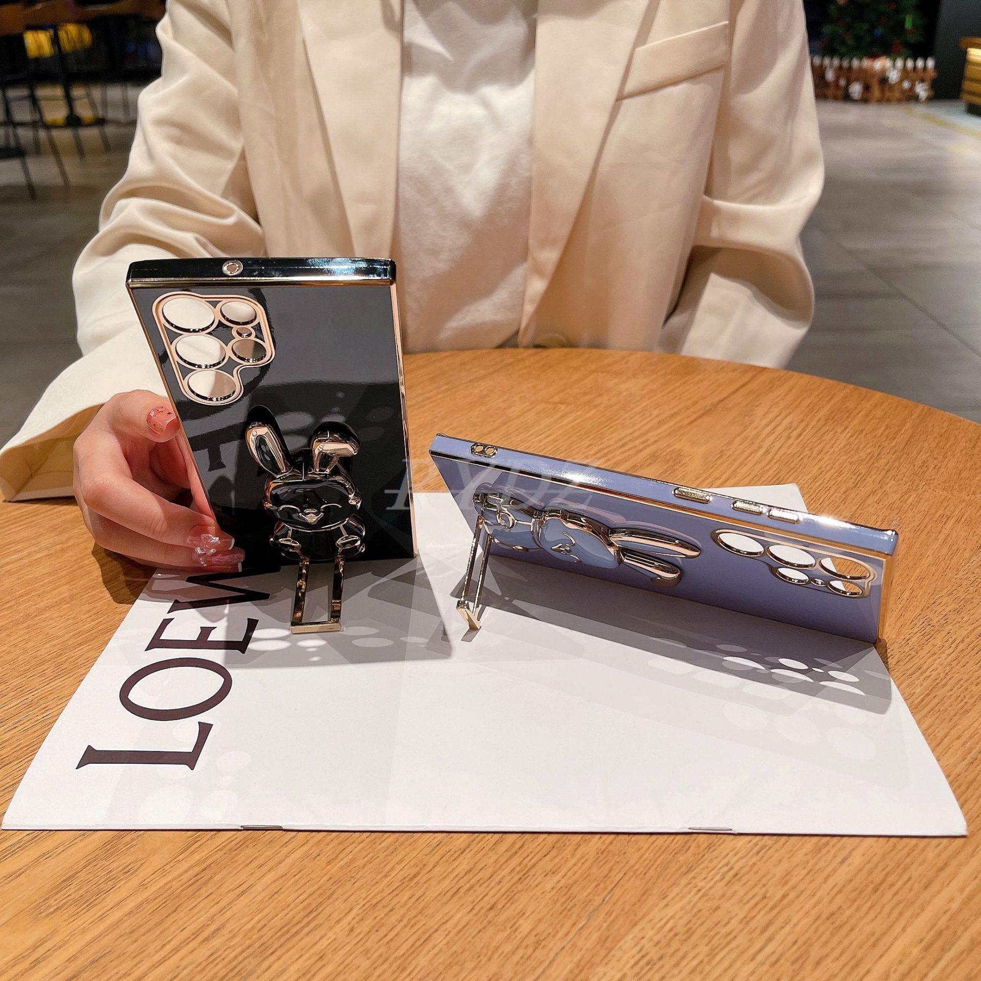 Cute Rabbit Holder Phone Bracket Case For Samsung Galaxy S23 S22 S21 S20 S10 Plus Ultra A54 A52 A72 A12 A32 Plating Holder Cover