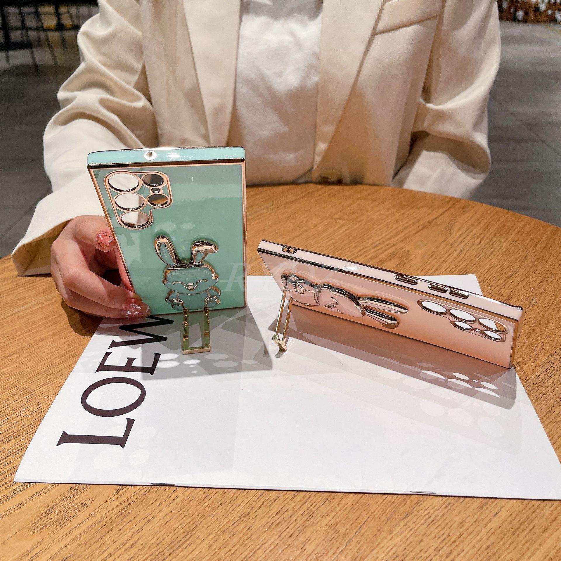 Cute Rabbit Holder Phone Bracket Case For Samsung Galaxy S23 S22 S21 S20 S10 Plus Ultra A54 A52 A72 A12 A32 Plating Holder Cover