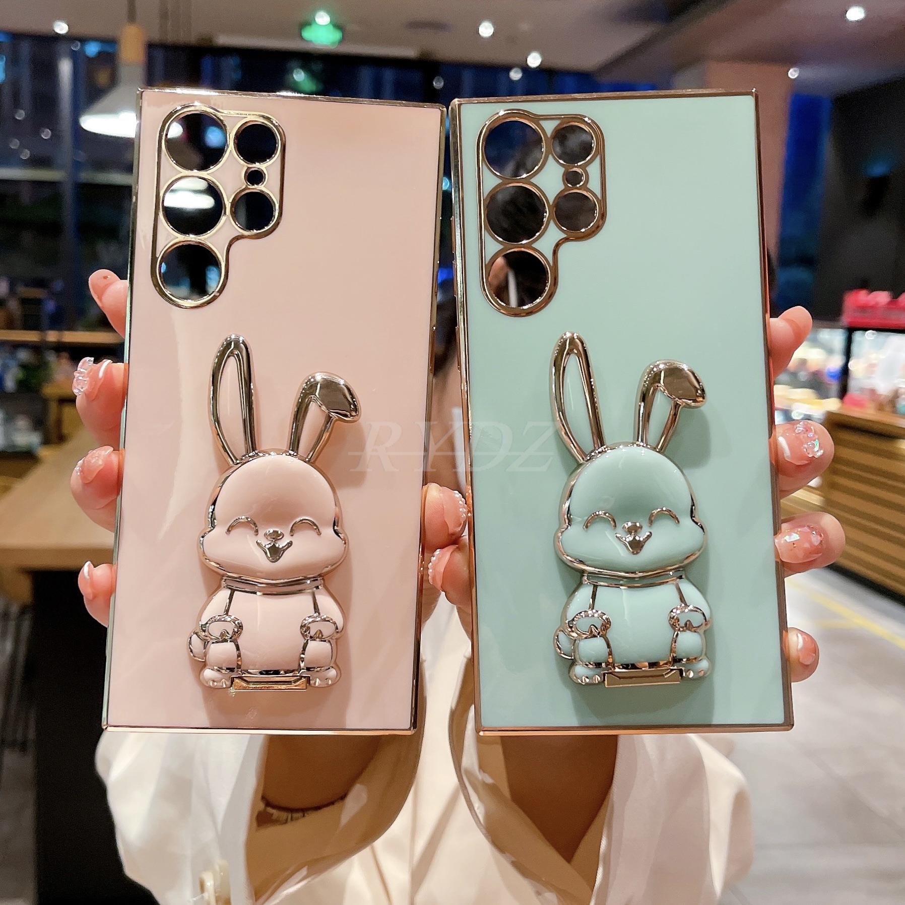 Cute Rabbit Holder Phone Bracket Case For Samsung Galaxy S23 S22 S21 S20 S10 Plus Ultra A54 A52 A72 A12 A32 Plating Holder Cover