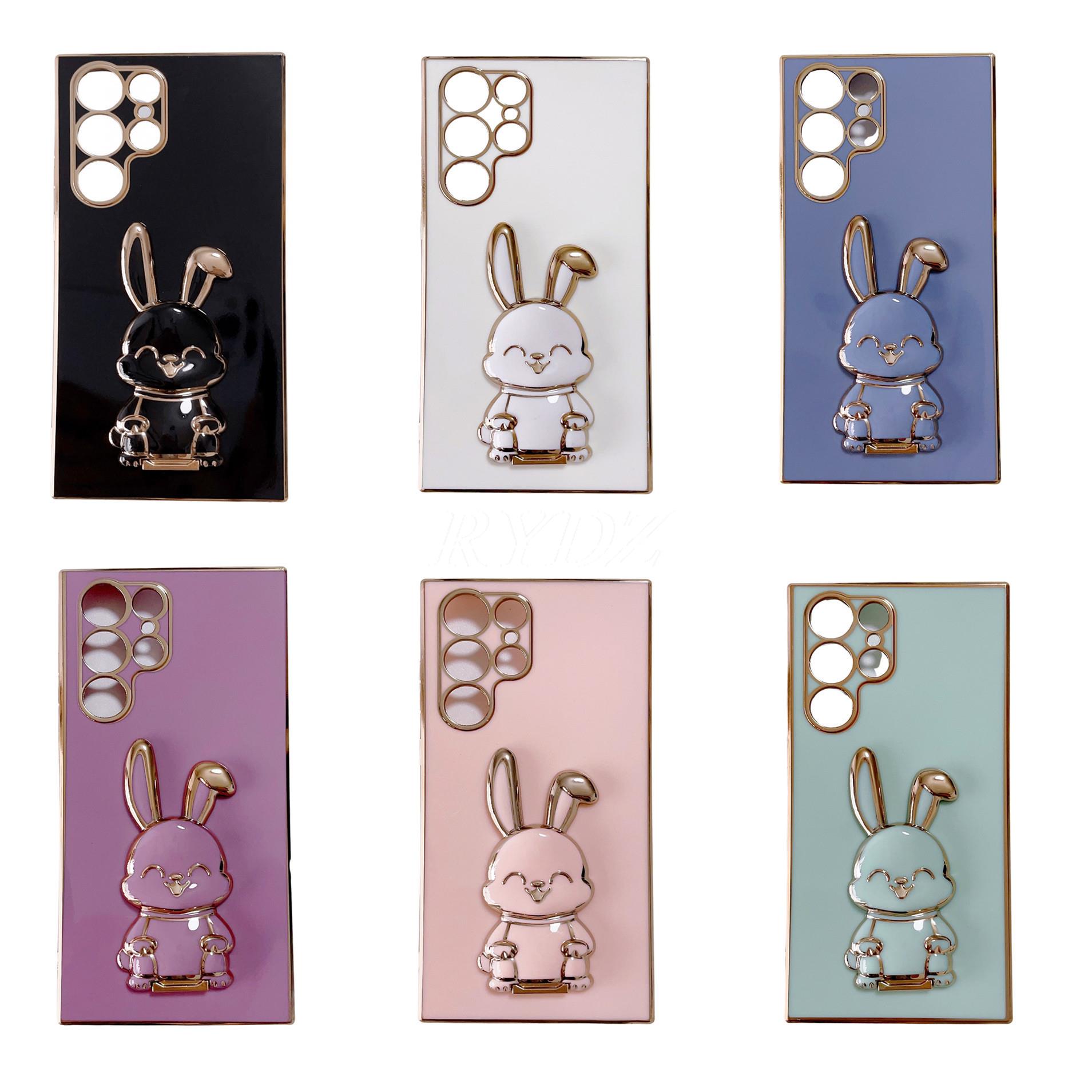 Cute Rabbit Holder Phone Bracket Case For Samsung Galaxy S23 S22 S21 S20 S10 Plus Ultra A54 A52 A72 A12 A32 Plating Holder Cover