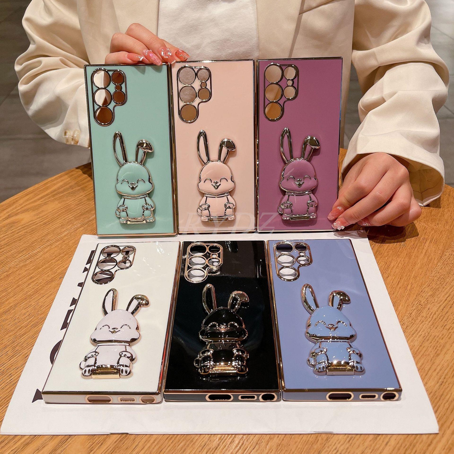 Cute Rabbit Holder Phone Bracket Case For Samsung Galaxy S23 S22 S21 S20 S10 Plus Ultra A54 A52 A72 A12 A32 Plating Holder Cover