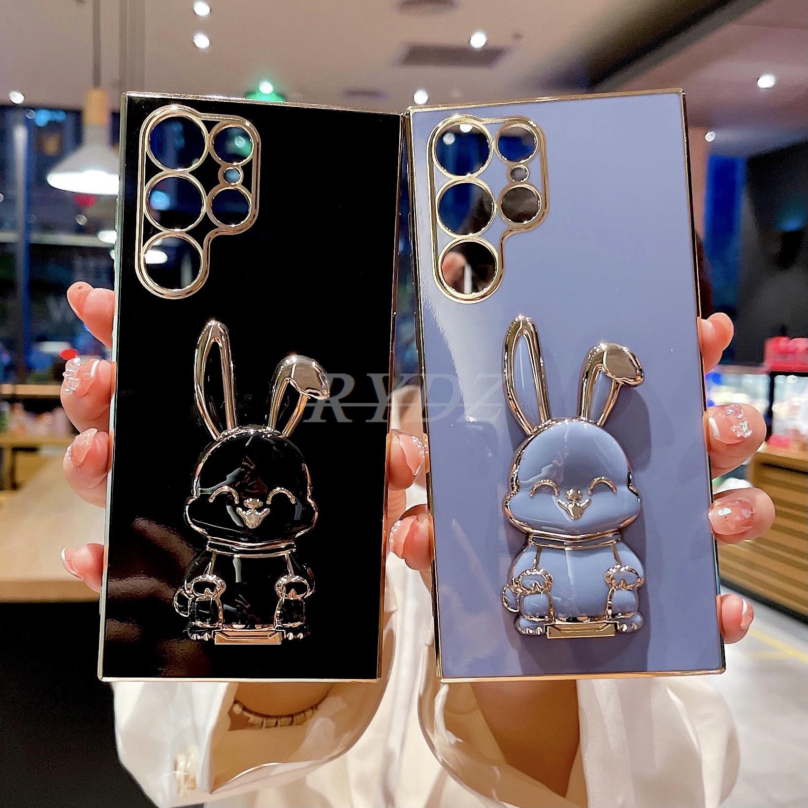 Cute Rabbit Holder Phone Bracket Case For Samsung Galaxy S23 S22 S21 S20 S10 Plus Ultra A54 A52 A72 A12 A32 Plating Holder Cover