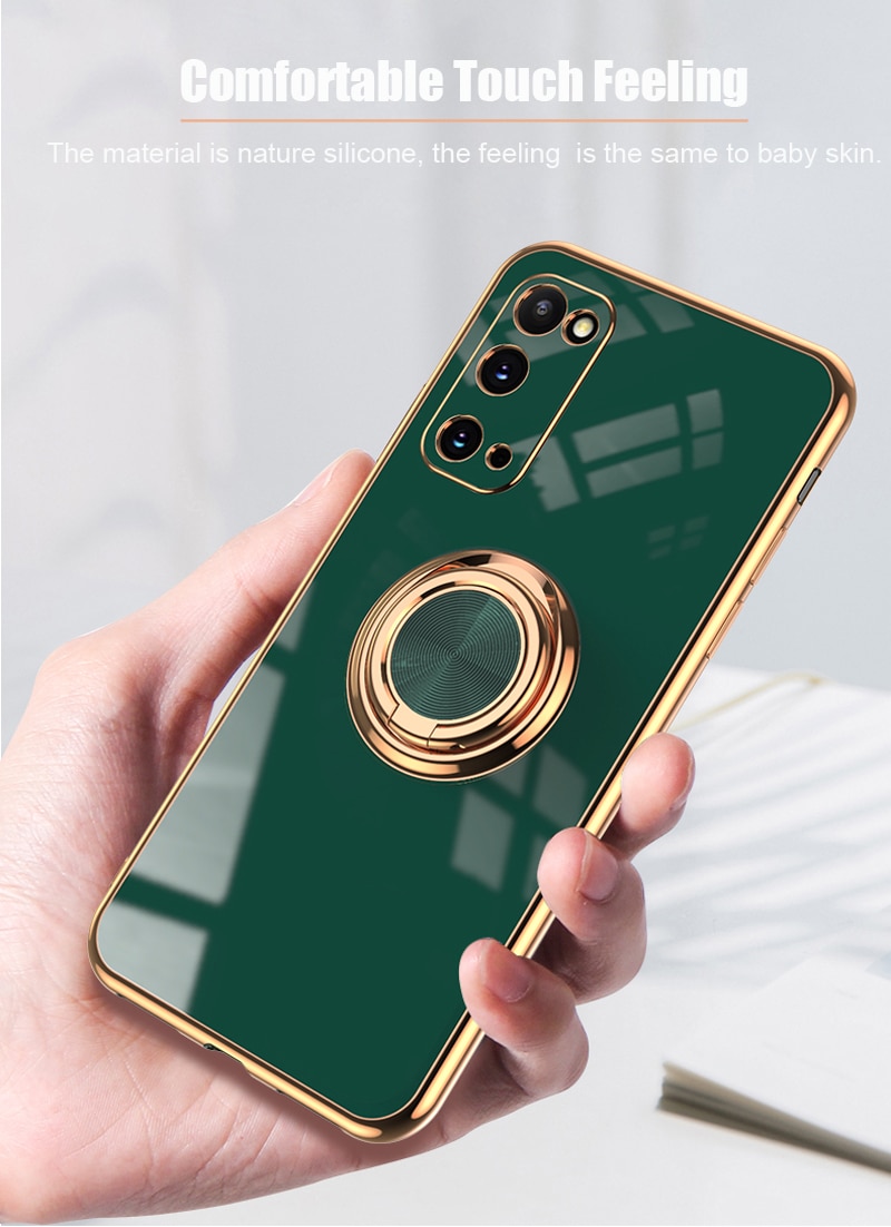Plating Silicone Case For Samsung Galaxy S22 S23 Ultra S20 FE S21 Plus Note 20 10 A52 S10 A53 A52S A72 5G Cover With Ring Holder