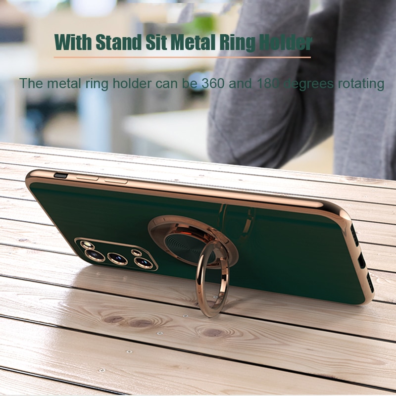 Plating Silicone Case For Samsung Galaxy S22 S23 Ultra S20 FE S21 Plus Note 20 10 A52 S10 A53 A52S A72 5G Cover With Ring Holder