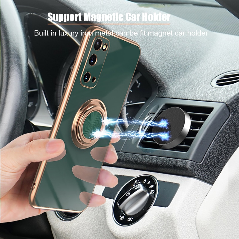 Plating Silicone Case For Samsung Galaxy S22 S23 Ultra S20 FE S21 Plus Note 20 10 A52 S10 A53 A52S A72 5G Cover With Ring Holder
