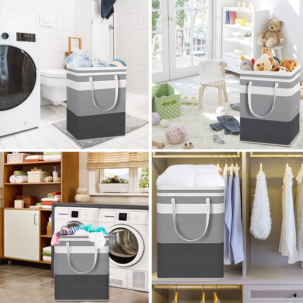 Large Capacity Laundry Basket Cotton Linen Foldable Laundry Hamper with Handles Waterproof Dirty Laundry Toy Storage Basket